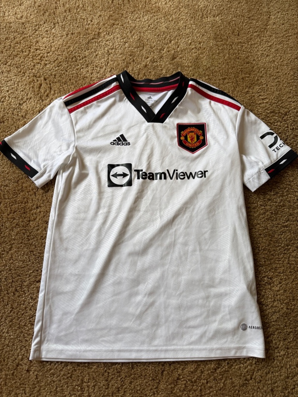 adidas White Manchester United Away Jersey with Red & Black Details